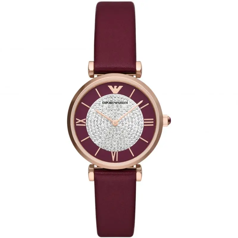 Emporio Armani Ladies AR11487 Gianni T-Bar Burgundy Strap Watch